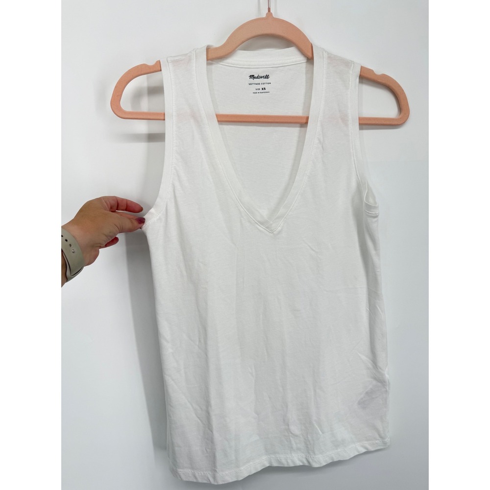 Madewell Tank Top Women XS White Softfade Cotton V-Neck Sleeveless Basic
